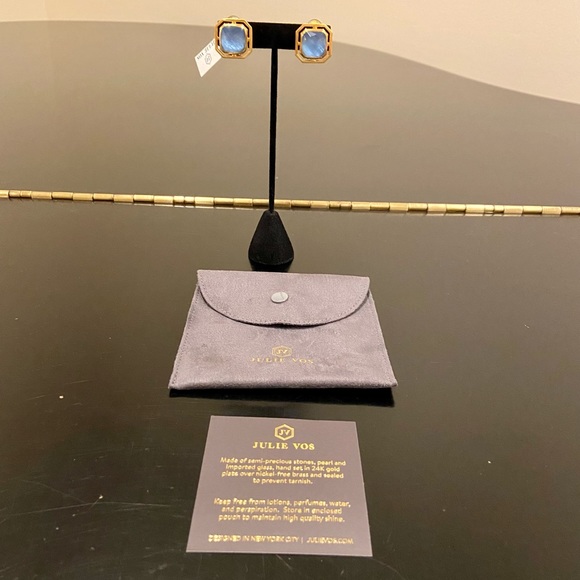 JULIE VOS. NWT Authentic Geneva Chalcedony Blue Clip Statement Earrings. - Picture 3 of 14